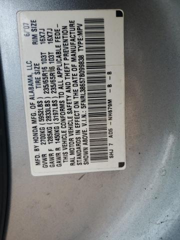 5FNRL38657B099838 - 2007 HONDA ODYSSEY EXL SILVER photo 13