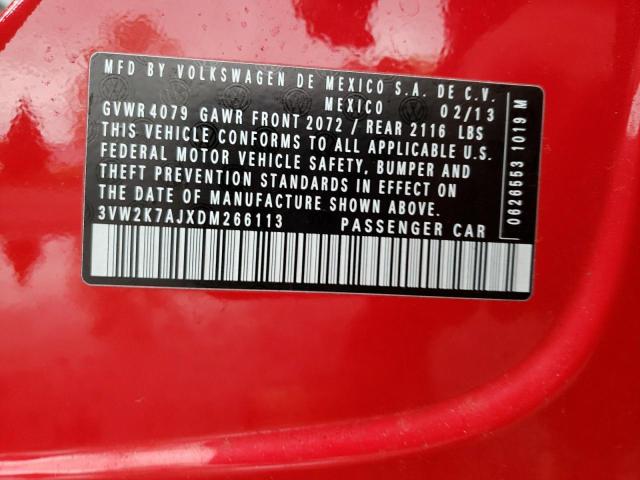 3VW2K7AJXDM266113 - 2013 VOLKSWAGEN JETTA BASE RED photo 12