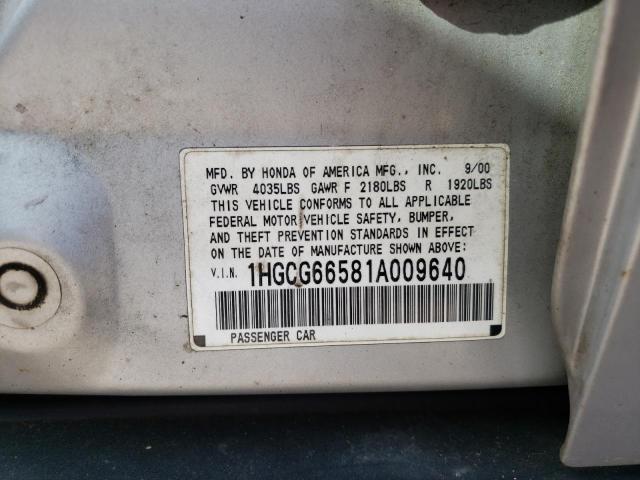 1HGCG66581A009640 - 2001 HONDA ACCORD LX SILVER photo 12