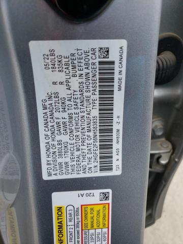 2HGFE2F56NH583835 - 2022 HONDA CIVIC SPORT 银色 照片 12