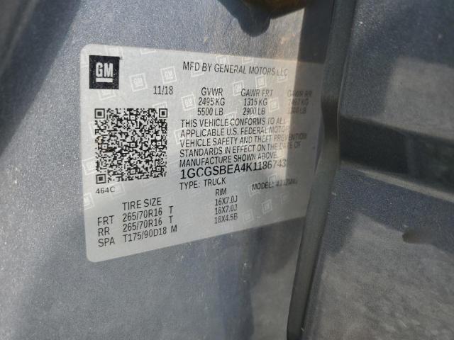 1GCGSBEA4K1186743 - 2019 CHEVROLET COLORADO 灰色 照片 12