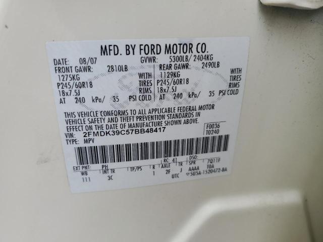 2FMDK39C57BB48417 - 2007 FORD EDGE SEL PLUS CREAM photo 12