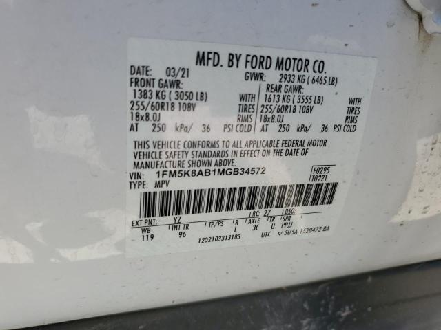 1FM5K8AB1MGB34572 - 2021 FORD EXPLORER POLICE INTERCEPTOR 白色 照片 13