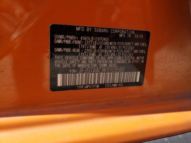 JF2GTAAC9K9309566 - 2019 SUBARU CROSSTREK ORANGE photo 13