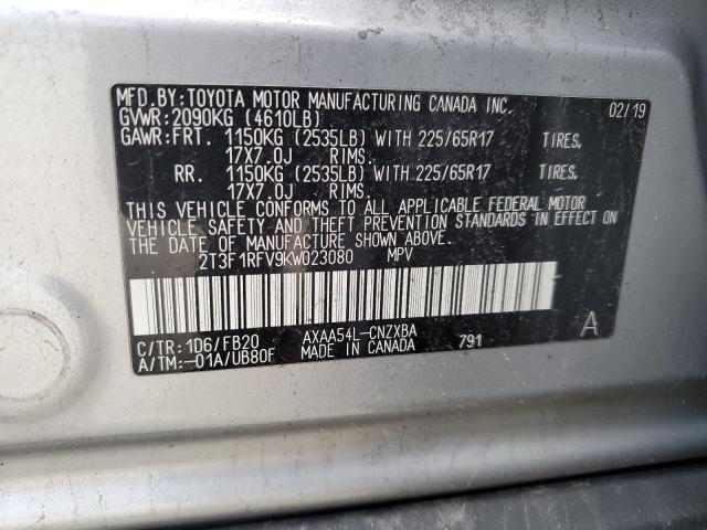 2T3F1RFV9KW023080 - 2019 TOYOTA RAV4 LE SILVER photo 13