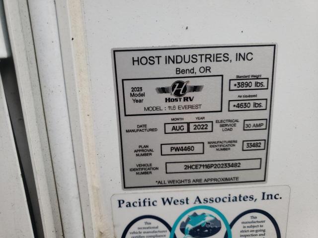 2HCE7116P20233482 - 2023 HOST CAMPER WHITE photo 10