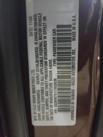 4S3BH675117633038 - 2001 SUBARU LEGACY OUTBACK AWP 勃艮第红 照片 12