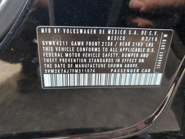 3VW2K7AJ7FM311074 - 2015 VOLKSWAGEN JETTA BASE 黑色 照片 12