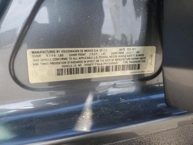 3VWEF71K47M150565 - 2007 VOLKSWAGEN JETTA WOLFSBURG 灰色 照片 12