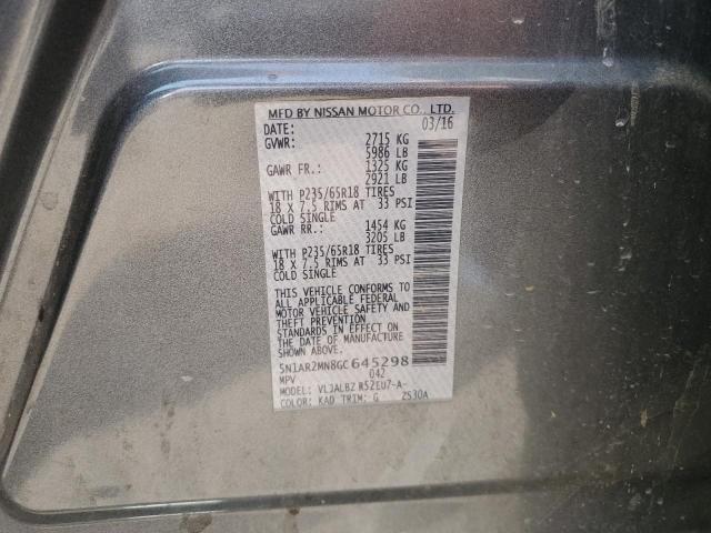 5N1AR2MN8GC645298 - 2016 NISSAN PATHFINDER S GRAY photo 12