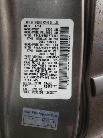 JN8DR09YX4W911802 - 2004 NISSAN PATHFINDER LE TAN photo 13