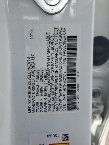 19XFL1H74NE024017 - 2022 HONDA CIVIC EXL Ağ foto 12