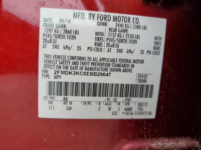 2FMDK3KC5EBB29647 - 2014 FORD EDGE LIMITED RED photo 13