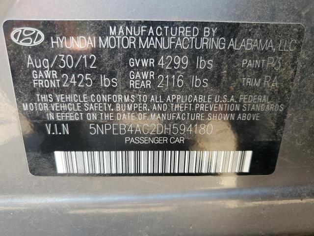 5NPEB4AC2DH594180 - 2013 HYUNDAI SONATA GLS GRAY photo 12