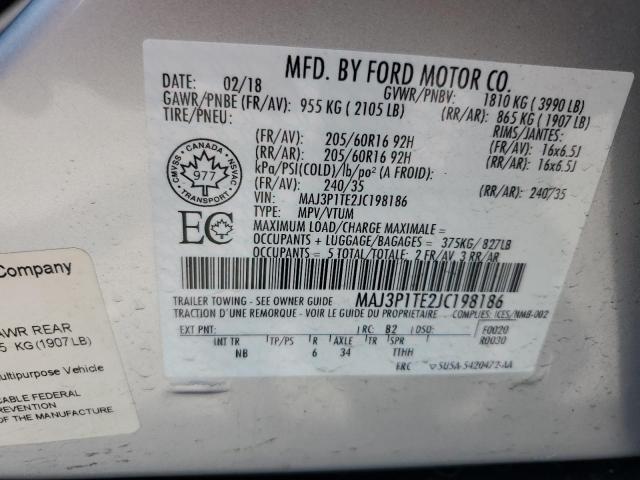 MAJ3P1TE2JC198186 - 2018 FORD ECOSPORT SE Plata foto 13
