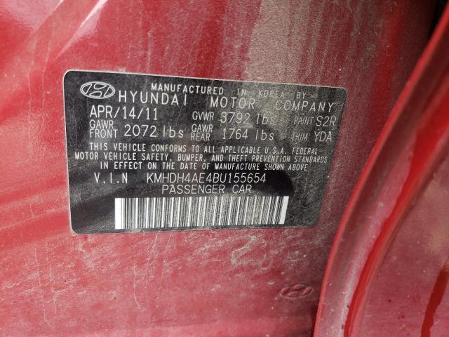 KMHDH4AE4BU155654 - 2011 HYUNDAI ELANTRA GLS RED photo 12