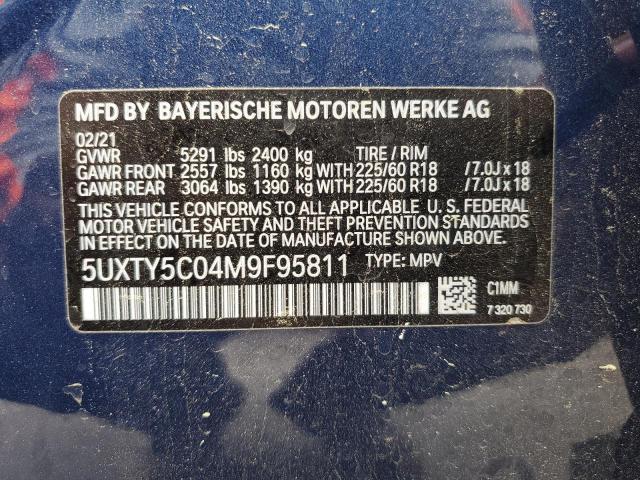 5UXTY5C04M9F95811 - 2021 BMW X3 XDRIVE30I BLUE photo 14