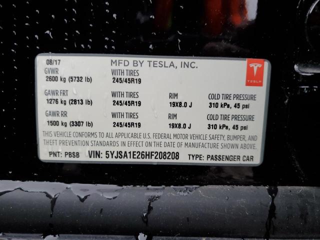 5YJSA1E26HF208208 - 2017 TESLA MODEL S 黑色 照片 12