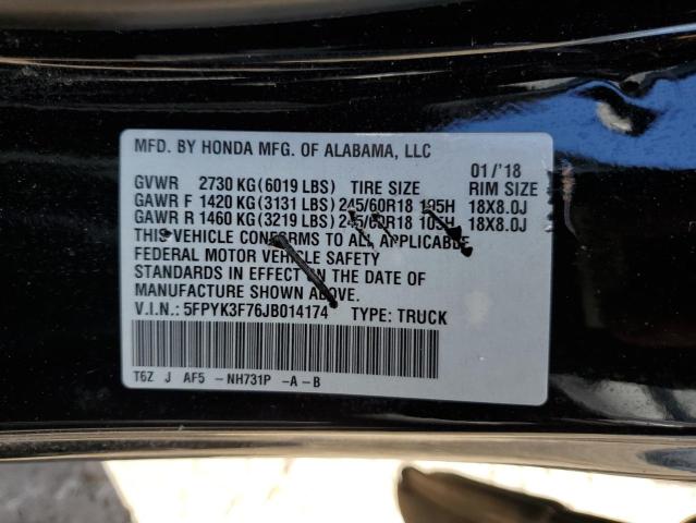 5FPYK3F76JB014174 - 2018 HONDA RIDGELINE RTL 黑色 照片 12