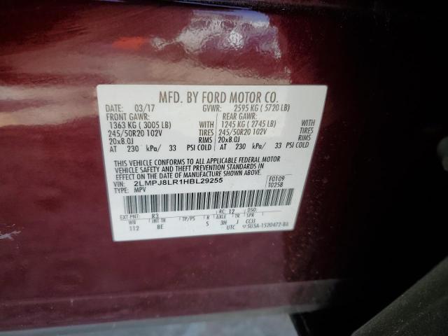 2LMPJ8LR1HBL29255 - 2017 LINCOLN MKX RESERVE Բորդո լուսանկար 12