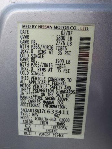 5N1AR18U17C633411 - 2007 NISSAN PATHFINDER LE 银色 照片 14
