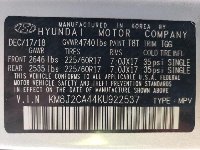 KM8J2CA44KU922537 - 2019 HYUNDAI TUCSON SE SILVER photo 13