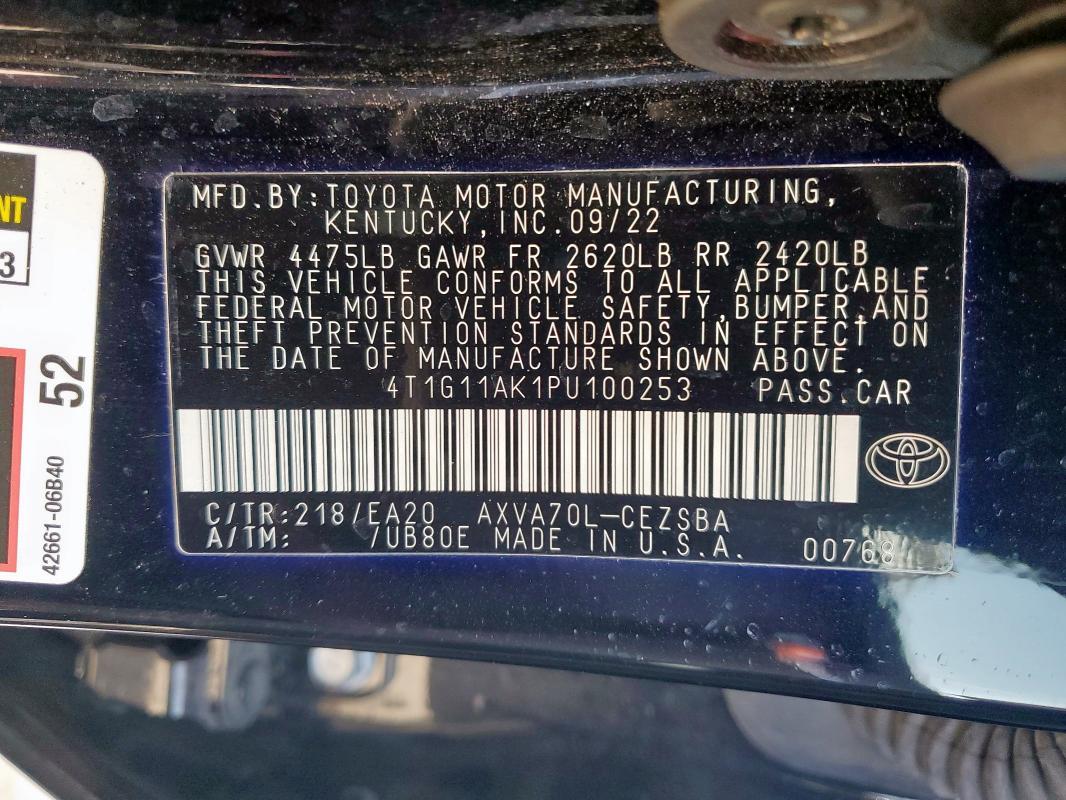 4T1G11AK1PU100253 - 2023 TOYOTA CAMRY SE NIGHT SHADE BLACK photo 12