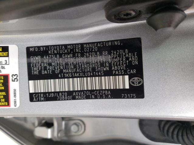 4T1K61AKXLU941445 - 2020 TOYOTA CAMRY XSE SILVER photo 12