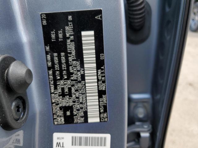 5TDGZRAH0LS024748 - 2020 TOYOTA HIGHLANDER XLE BLUE photo 13