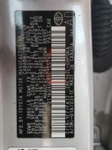 2T1KU40E89C155740 - 2009 TOYOTA MATRIX SILVER photo 12