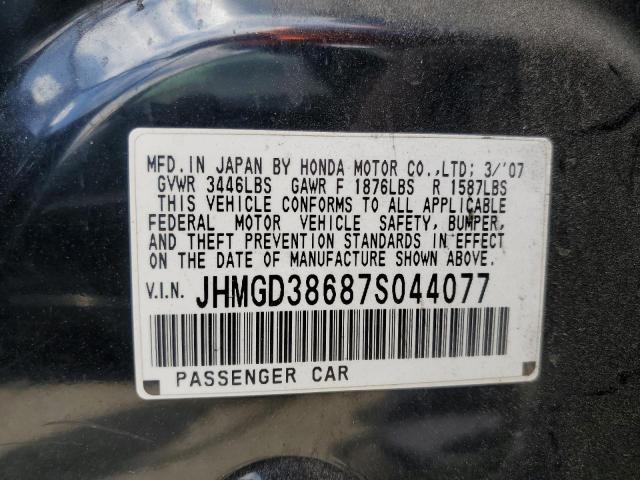 JHMGD38687S044077 - 2007 HONDA FIT S შავი ფოტო 12