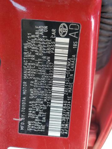 2T1BU4EEXBC683357 - 2011 TOYOTA COROLLA BASE Kırmızı fotoğraf 12