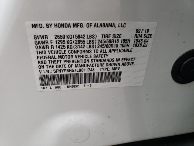 5FNYF6H57LB011748 - 2020 HONDA PILOT EXL WHITE photo 13