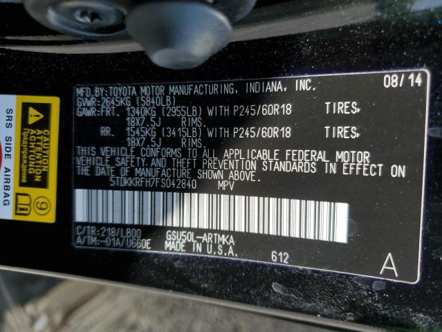 5TDKKRFH7FS042840 - 2015 TOYOTA HIGHLANDER XLE 黑色 照片 14