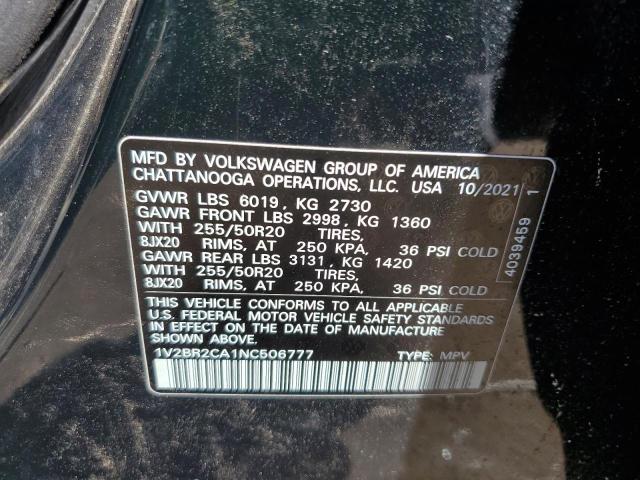 1V2BR2CA1NC506777 - 2022 VOLKSWAGEN ATLAS SEL GREEN photo 13