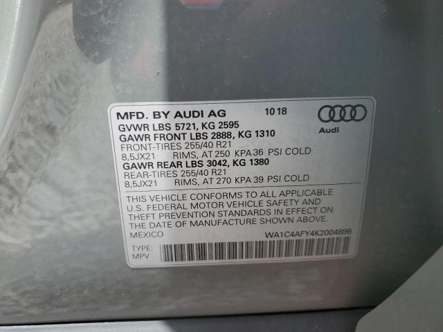 WA1C4AFY4K2004896 - 2019 AUDI SQ5 PRESTIGE GRAY photo 14