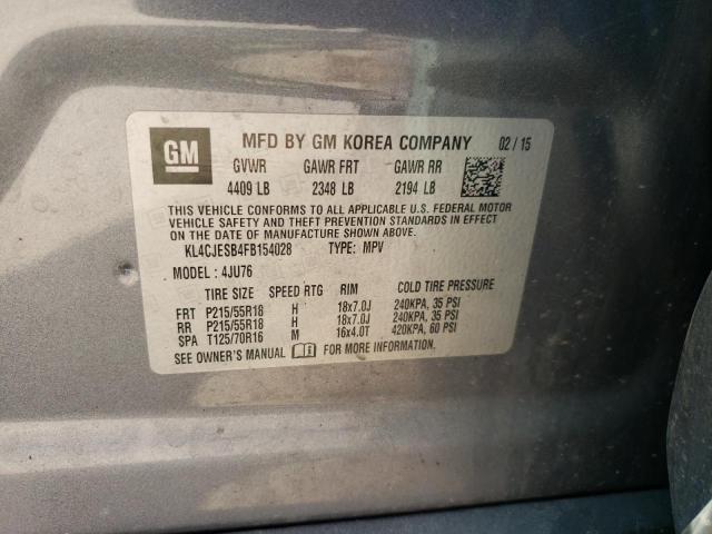 KL4CJESB4FB154028 - 2015 BUICK ENCORE GRAY photo 13