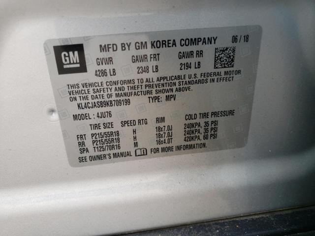 KL4CJASB9KB709199 - 2019 BUICK ENCORE PREFERRED Күміс фото 10