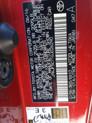 JTKJF5C71GJ026290 - 2016 TOYOTA SCION TC 红色 照片 12