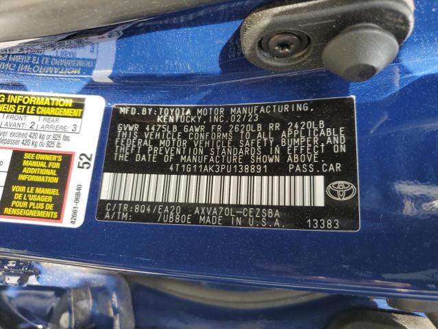4T1G11AK3PU138891 - 2023 TOYOTA CAMRY SE NIGHT SHADE BLUE photo 12