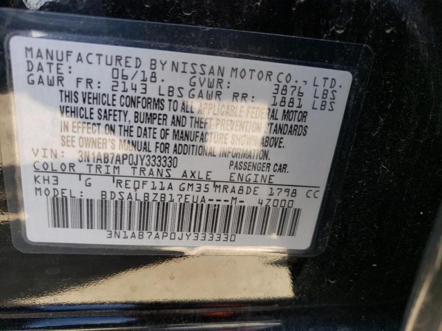 3N1AB7AP0JY333330 - 2018 NISSAN SENTRA S BLACK photo 12