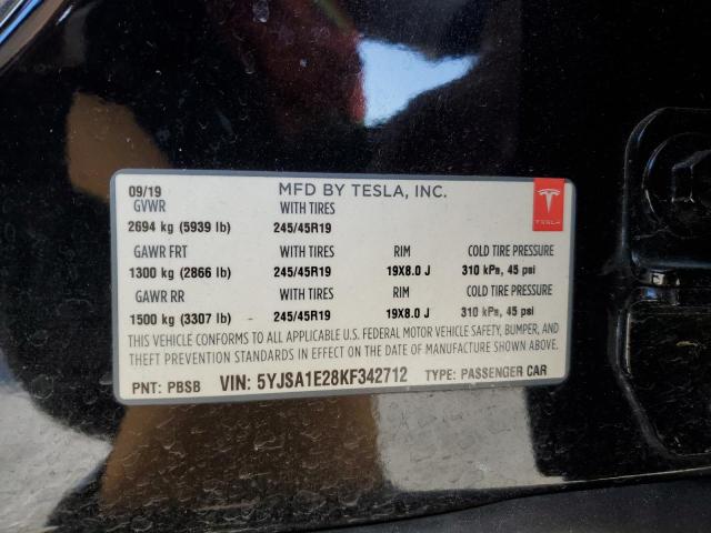 5YJSA1E28KF342712 - 2019 TESLA MODEL S BLACK photo 12
