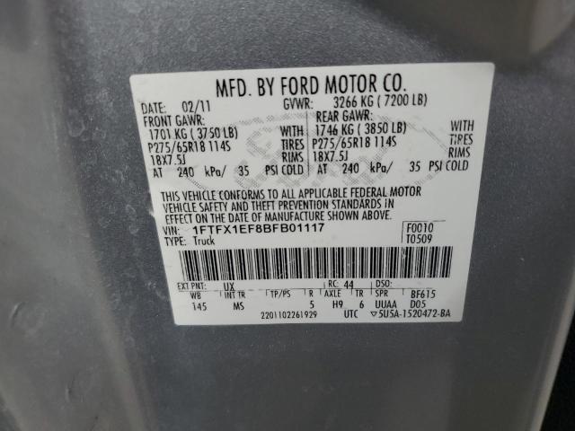 1FTFX1EF8BFB01117 - 2011 FORD F150 SUPER CAB SILVER photo 12