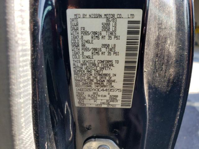1N6ED26YX3C449575 - 2003 NISSAN FRONTIER KING CAB XE BLACK photo 12