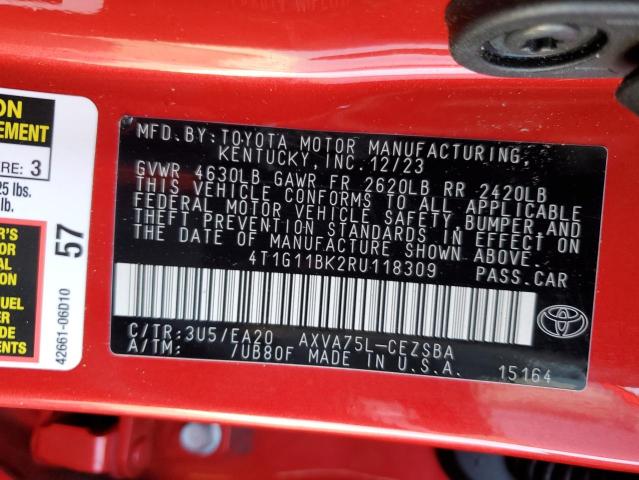 4T1G11BK2RU118309 - 2024 TOYOTA CAMRY SE NIGHT SHADE BURGUNDY photo 12