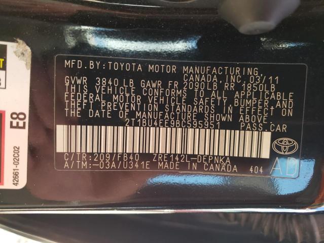 2T1BU4EE9BC595951 - 2011 TOYOTA COROLLA LE BASE CHARCOAL photo 12