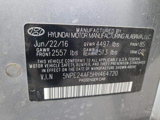 5NPE24AF5HH464720 - 2017 HYUNDAI SONATA SE GRAY photo 12