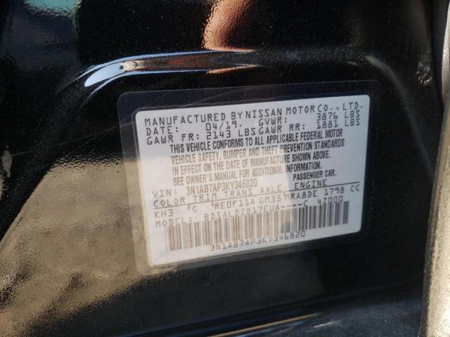 3N1AB7AP3KY346820 - 2019 NISSAN SENTRA S BLACK photo 12