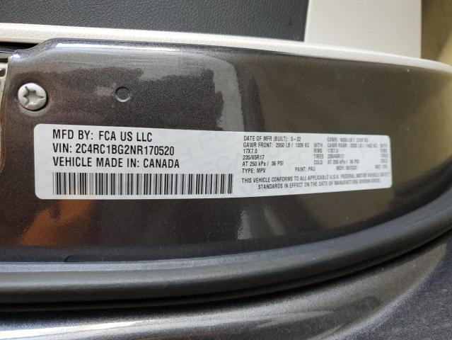 2C4RC1BG2NR170520 - 2022 CHRYSLER PACIFICA TOURING L Boz foto 13