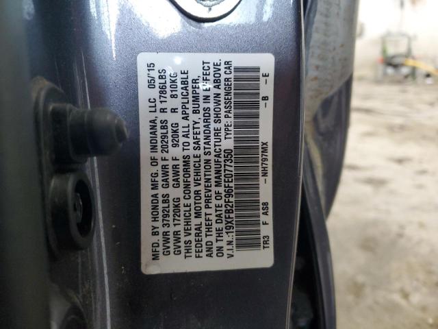 19XFB2F96FE077350 - 2015 HONDA CIVIC EXL GRAY photo 12